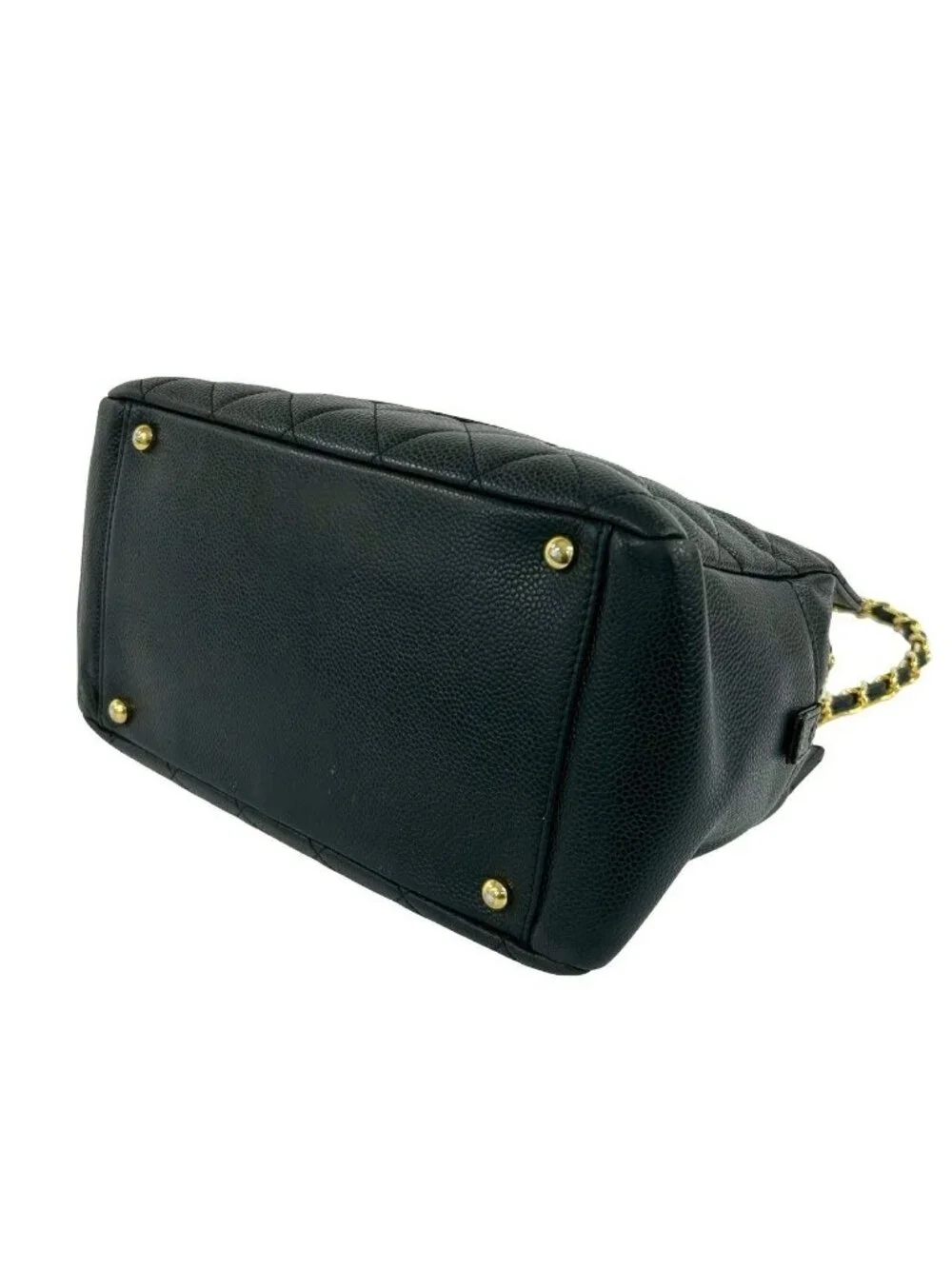 Chanel Quilted CC Logo Caviar Leather Shoulder Bag Tote Black